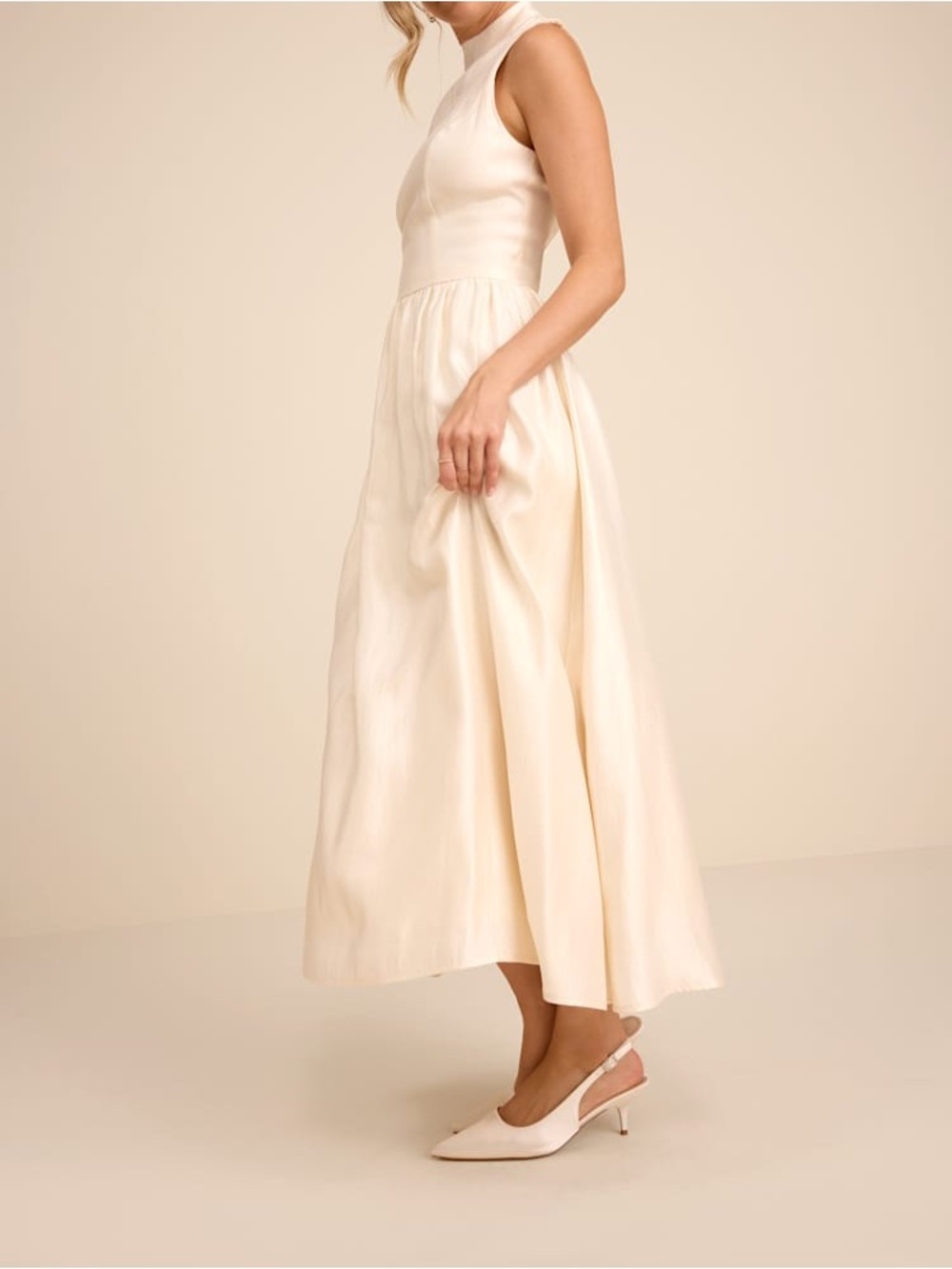 Lulus Rivia Ivory Mock Neck Cutout Midi Dress Size M NWT - Picture 5 of 13